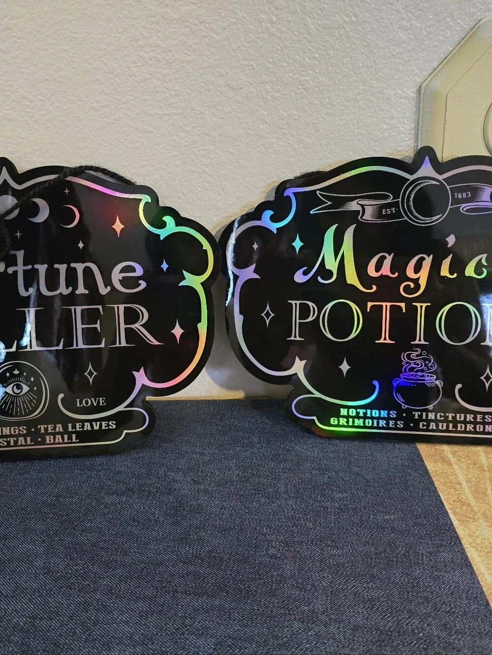 Fortune Teller Magical Potions Holographic Party Signs - Black
